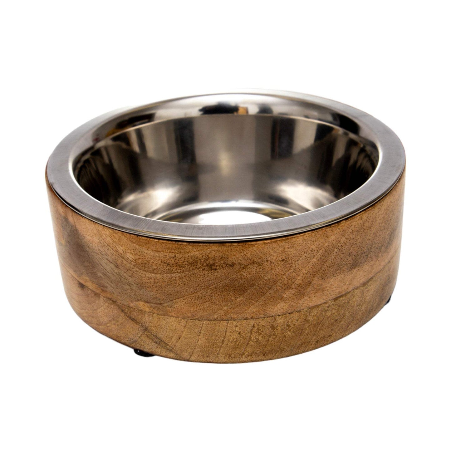 Country Living stainless steel dog bowl with cylindrical mango wood holder, durable and stylish pet feeding station
