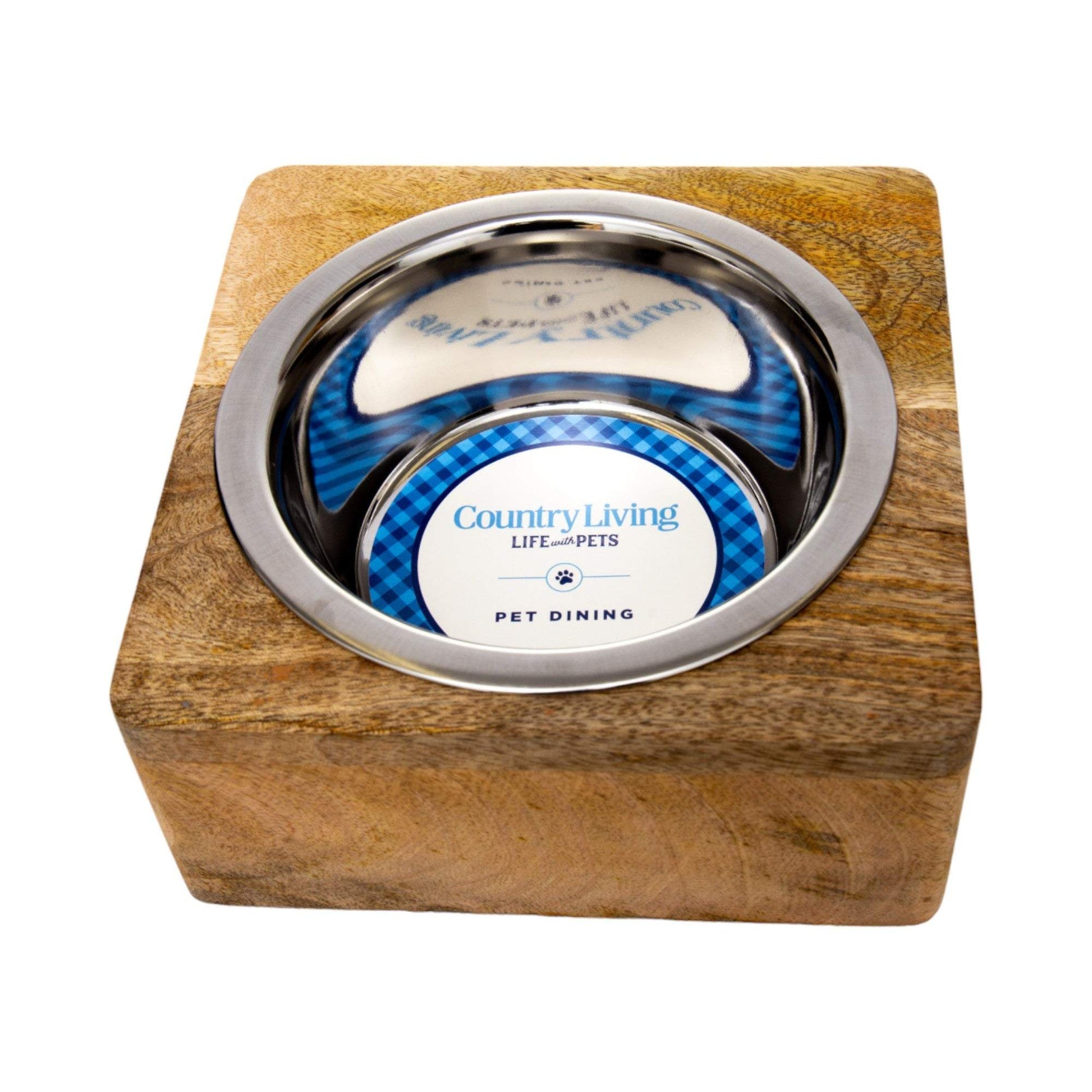 Country Living Stylish Stainless Steel Dog Bowl with Mango Wood Stand