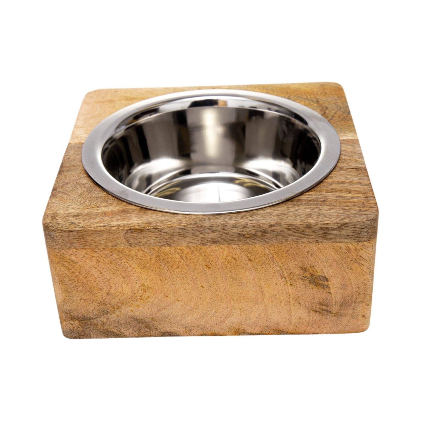 Country Living Stylish Stainless Steel Dog Bowl with Mango Wood Stand