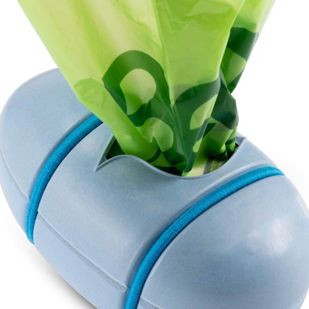 BecoPocket blue bamboo and rice husk dog poop bag dispenser with 15 biodegradable bags