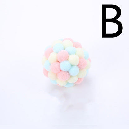 Cat Toy Colorful Plush Ball, Sounding Multi-color Rainbow Ball