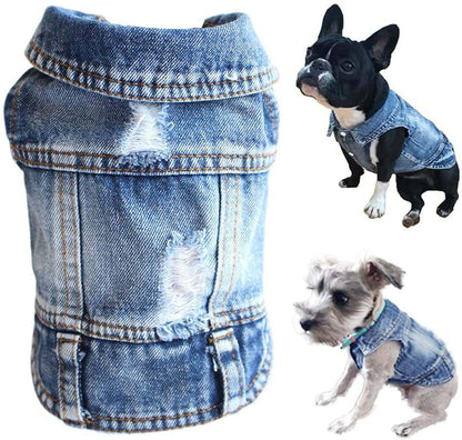 Dog Jean Jacket - Stylish Blue Denim Pet Coat & Vest for Small Dogs