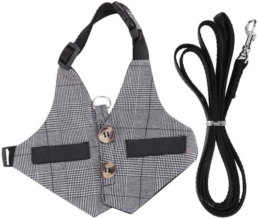 Rabbit Vest Harness and Leash Set Adjustable Formal Suit Style for Bunny Kitten Small Animal Walking (S)
