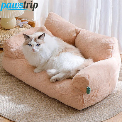 Luxury plush cat bed sofa with pillow for small and medium pets
