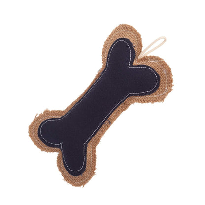 Country Living Jean Leather-Jute durable dog chew toy shaped like a bone with natural jute edging and jean leather center