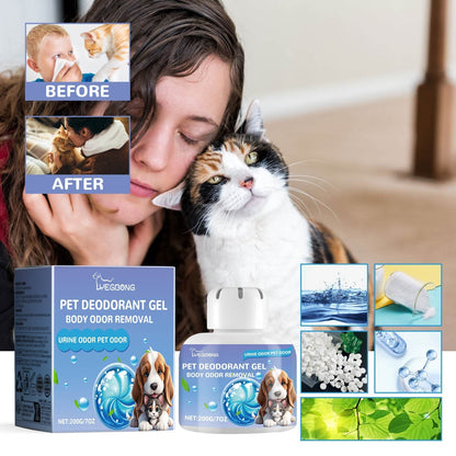 Pet deodorant gel for cats and dogs removing odors and freshening air