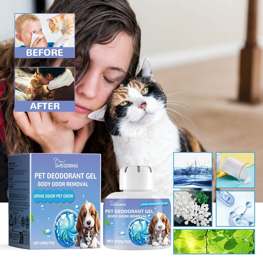 Pet deodorant gel for cats and dogs removing odors and freshening air