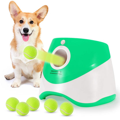 Durable electric interactive dog ball thrower machine with mini tennis balls for fetch training