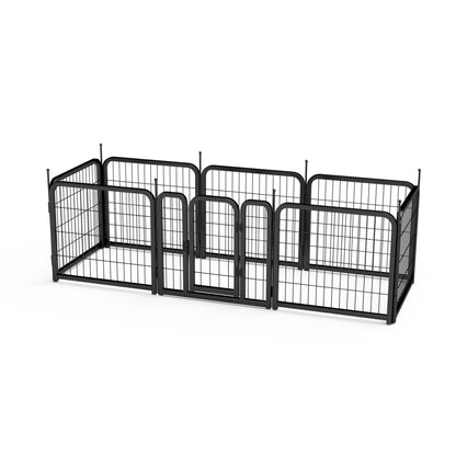Black 8-panel dog fence portable indoor and outdoor pet playpen for small dogs and animals with door gate and iron wire mesh panels