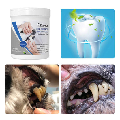 Pet Dental Finger Wipes for dogs with tea tree oil, remove tartar, freshen breath, and clean teeth