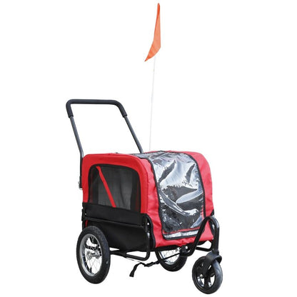 2-in-1 dog cart bike with three wheels, mesh windows, weather-resistant canopy, and orange safety flag