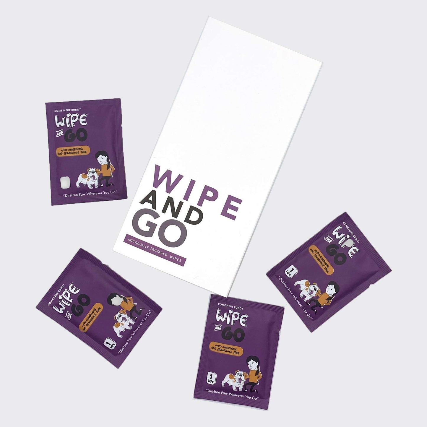 Individually packaged hypoallergenic dog wipes with ginseng and aloe vera for easy pet cleaning