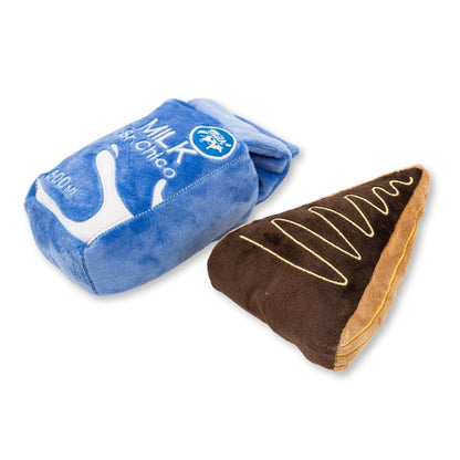 Cake Slice and Milk Midnight Snack Plush Dog Toy Set – Fun Durable Toy