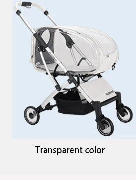 Lightweight foldable four-wheeled cart for small to medium pet dogs and cats in transparent white and pink colors