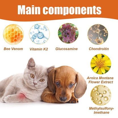 Pet Bee Venom Oil bottle with natural ingredients for pet joint care