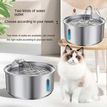 4L stainless steel pet water dispenser with round viewing window and dual water outlets for cats and dogs