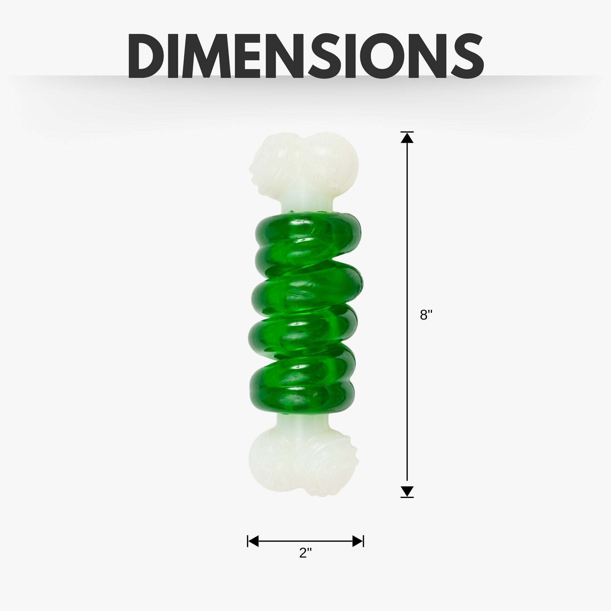 Country Living Bone-a-Treat Dog Chew Toy with orange bulged balls and green spiral ring for dental health and fun