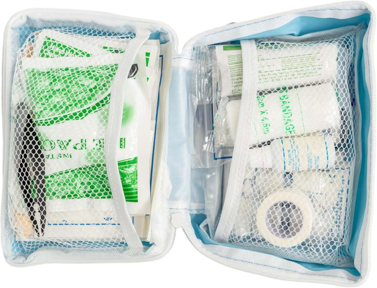 Country Living 50-Piece Pet Travel First Aid Kit open pouch showing organized pet emergency medical supplies