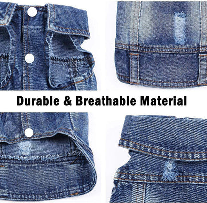 Dog Jean Jacket - Stylish Blue Denim Pet Coat & Vest for Small Dogs