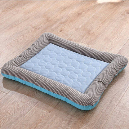 Cooling pet mats in pink and blue for dogs and cats, breathable and soft summer pads