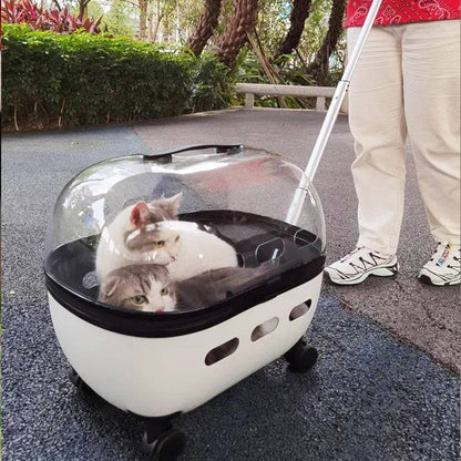Transparent capsule pet travel trolley carrier bag stroller with wheels for small dogs and cats