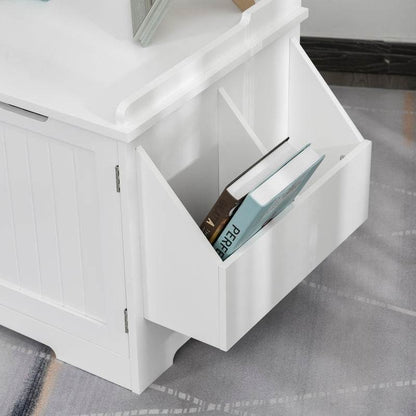 White wooden cat litter box nightstand with storage rack and magnetic doors for hidden cat litter enclosure