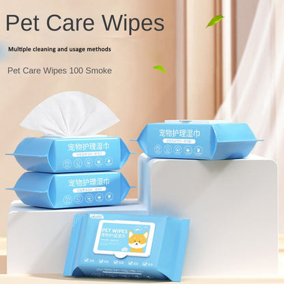Pet Care Wet Wipes 100 sheets blue packaging for dog and cat cleaning and tear stain removal