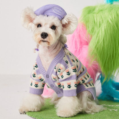 Purple Flower Pet Dog Sweater Cardigan