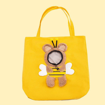 Yellow cute canvas outdoor bag with bee-shaped cat and dog carrier design