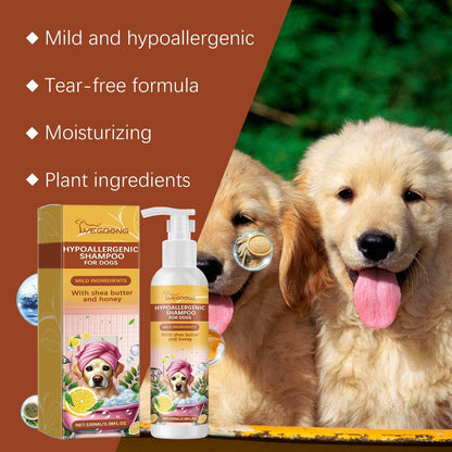Hypoallergenic shampoo for dogs with shea butter, honey, and plant ingredients moisturizing and gentle for smooth, tangle-free fur