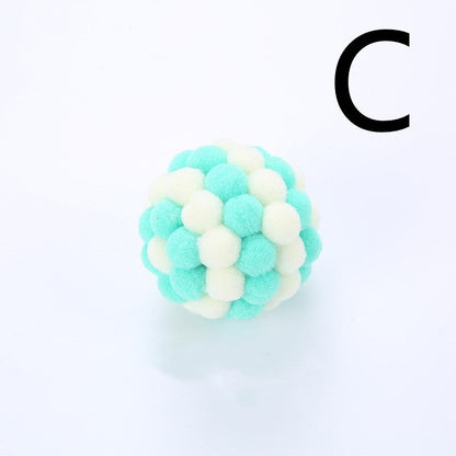 Cat Toy Colorful Plush Ball, Sounding Multi-color Rainbow Ball
