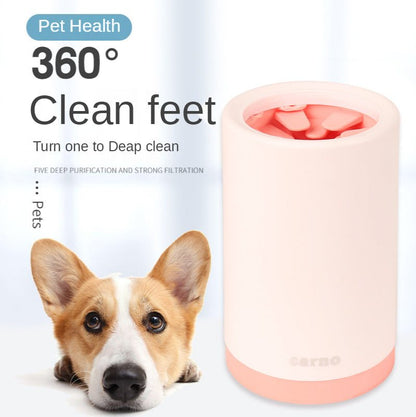 Pink portable pet paw cleaner with soft silicone bristles for deep cleaning dog paws