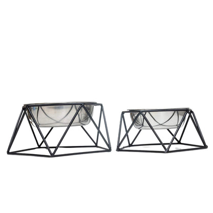 Country Living Elevated single dog bowl feeder with geometric metal base and removable stainless steel bowl for medium-sized dogs