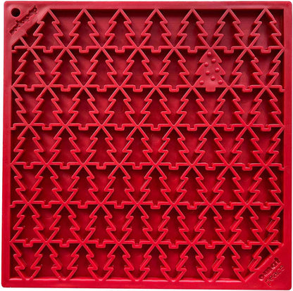 Red Peace Tree emat dog lick mat with textured Christmas tree design for anxiety relief and mental stimulation