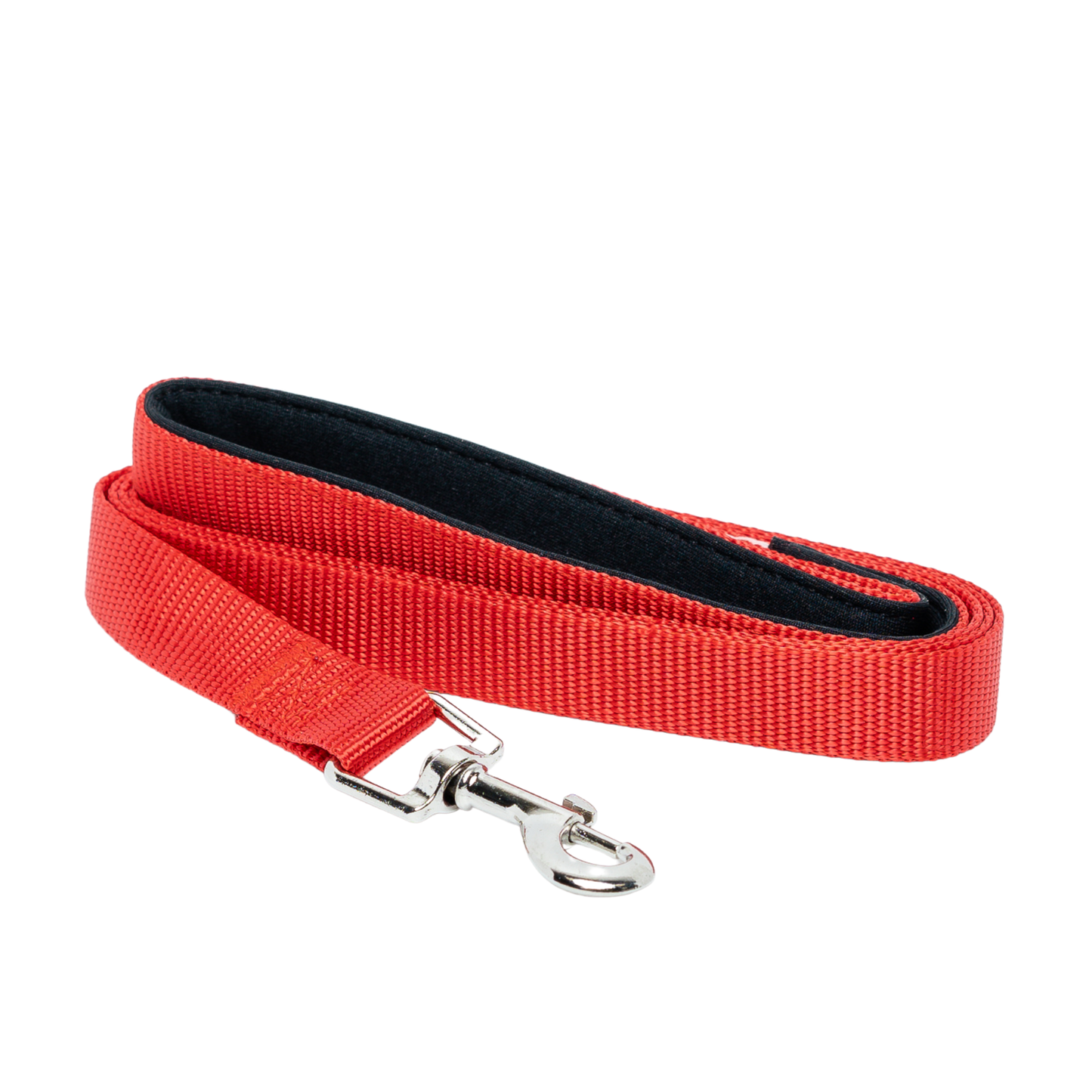 Red Padded Grip Dog Leash with durable nylon and nickel-coated bolt snap, 5ft length