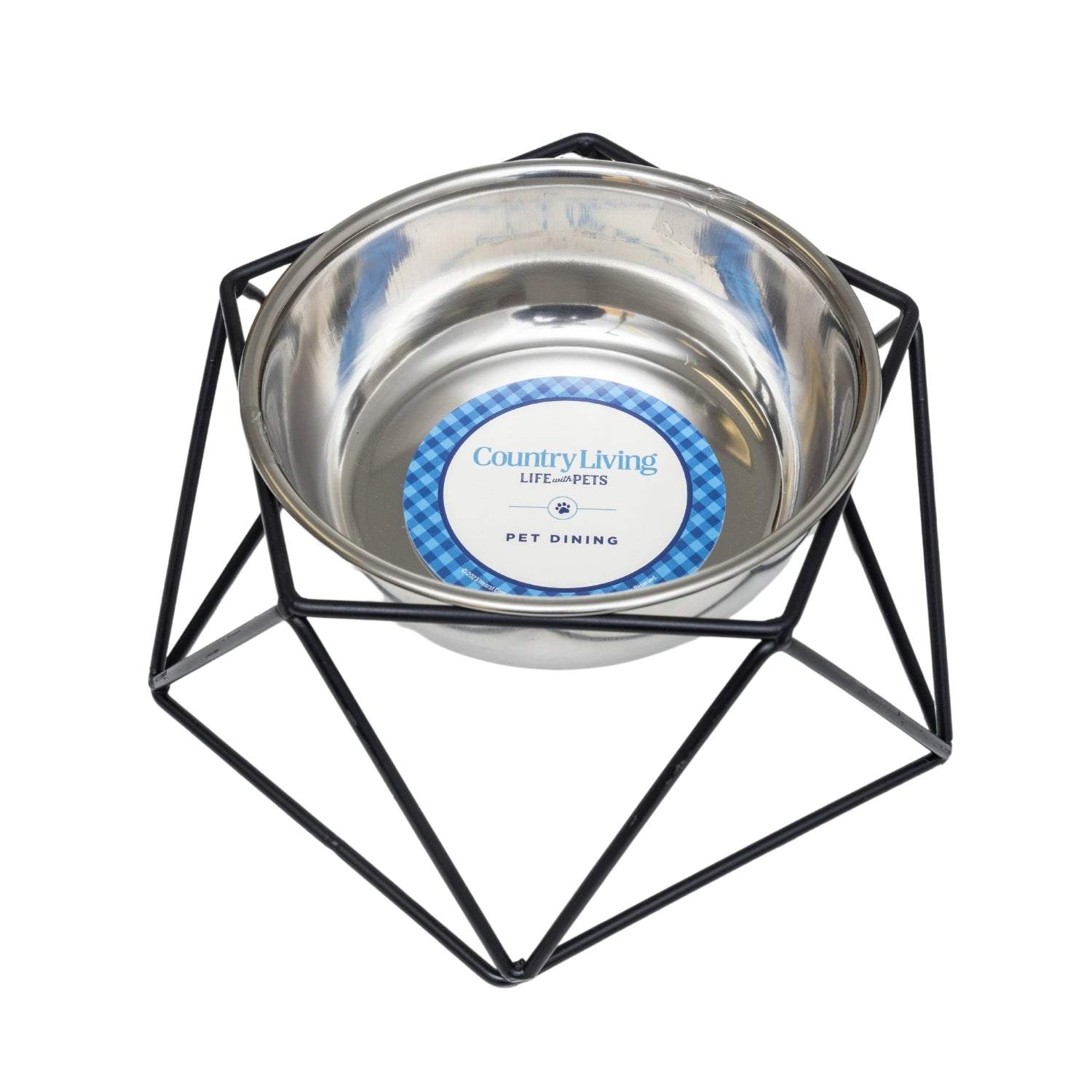 Country Living Elevated single dog bowl feeder with geometric metal base and removable stainless steel bowl