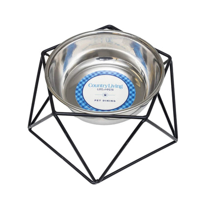 Country Living Elevated single dog bowl feeder with geometric metal base and removable stainless steel bowl