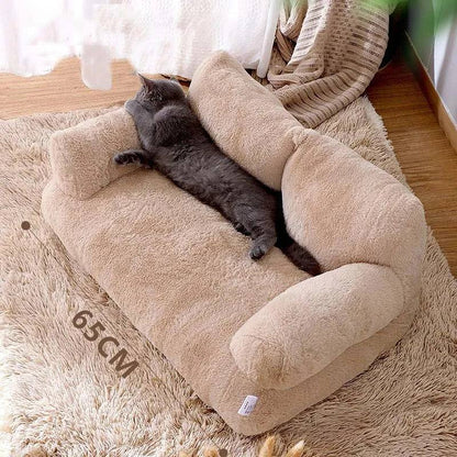 Luxury plush cat bed sofa with pillow for small and medium pets