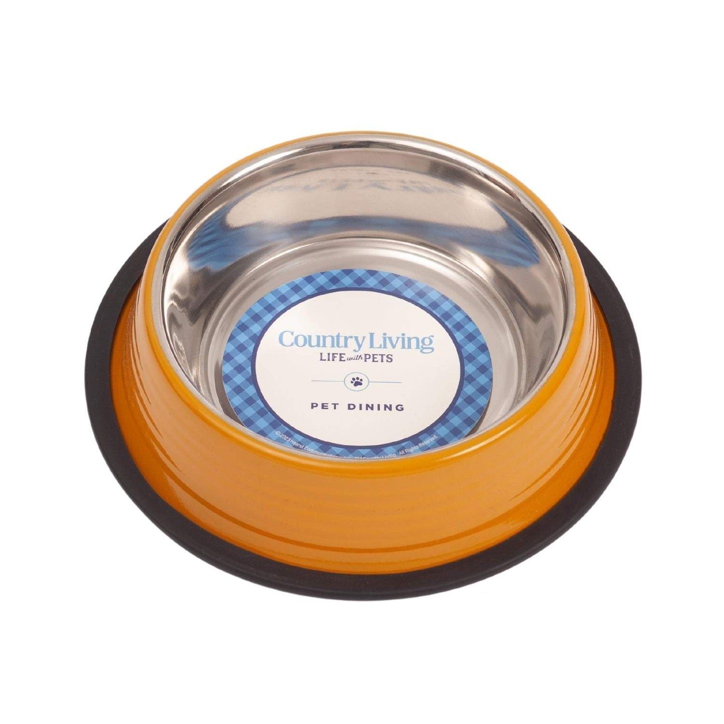 Country Living Set of 2 Ribbed Non-Slip Pet Bowls in golden yellow, stainless steel with rubberized base.