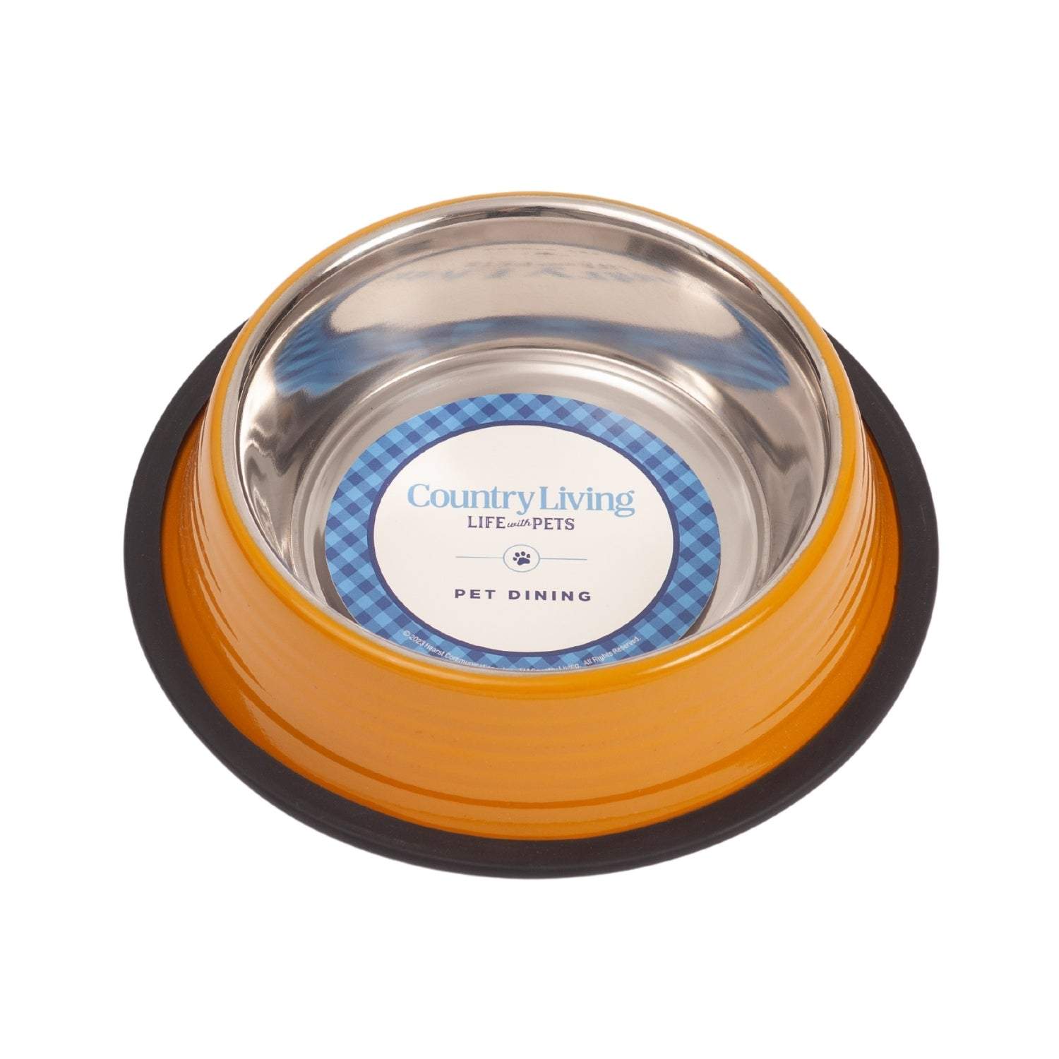 Country Living Set of 2 Ribbed Non-Slip Pet Bowls in golden yellow, stainless steel with rubberized base.