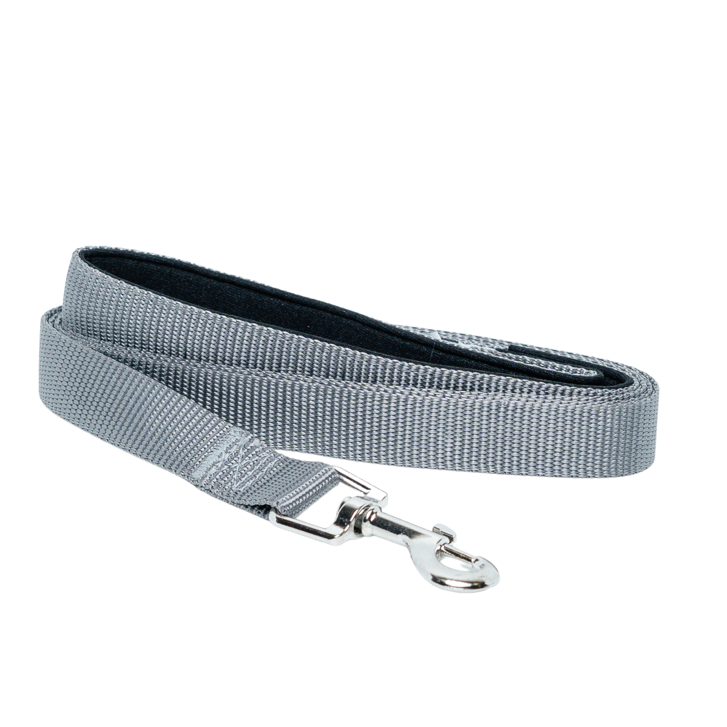 Padded Grip Dog Leash in gray nylon with padded handle and nickel-coated snap, 5ft durable and comfortable leash for dogs