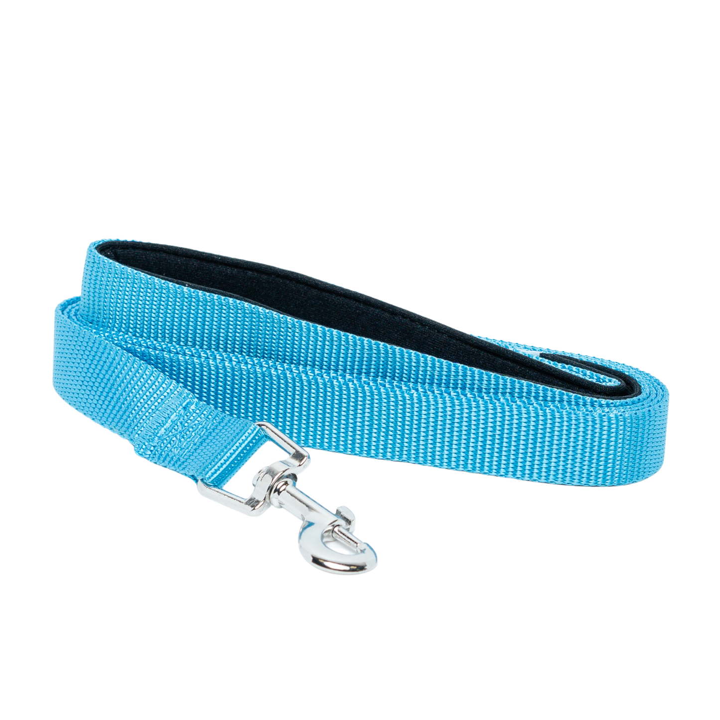 Blue padded grip dog leash made of durable nylon with nickel-coated snap, 5ft length