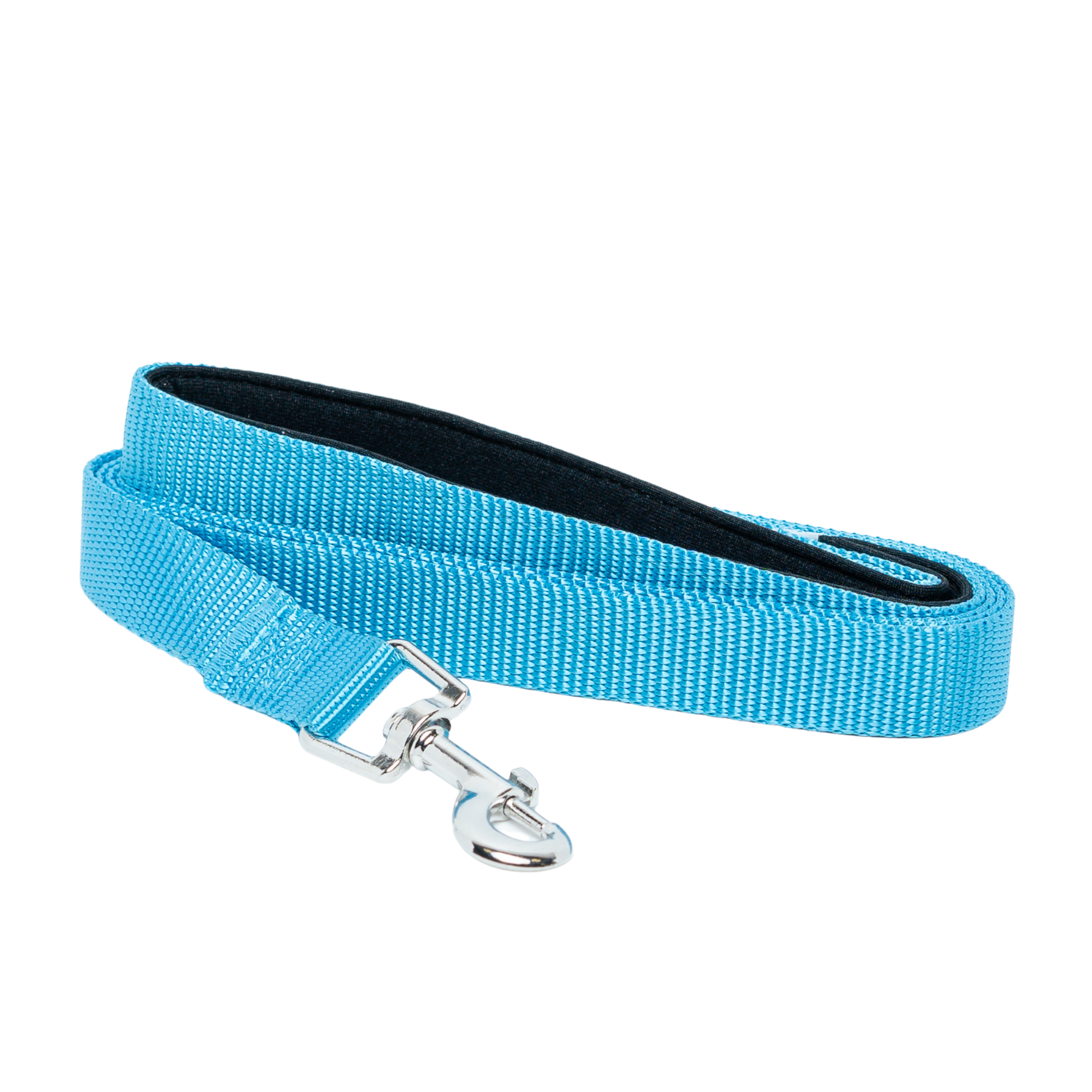 Blue padded grip dog leash made of durable nylon with nickel-coated snap, 5ft length
