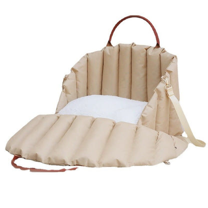 Light khaki pet nest travel cat and dog nest cage mat handbag for winter warmth