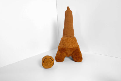La Tour Eiffel Nose Work Dog Toy in brown plush with tennis ball for scent training and enrichment