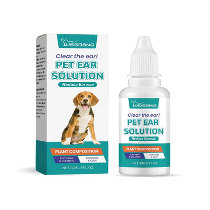 Pet ear wash bottle with dropper for cleaning and soothing cats and dogs ears