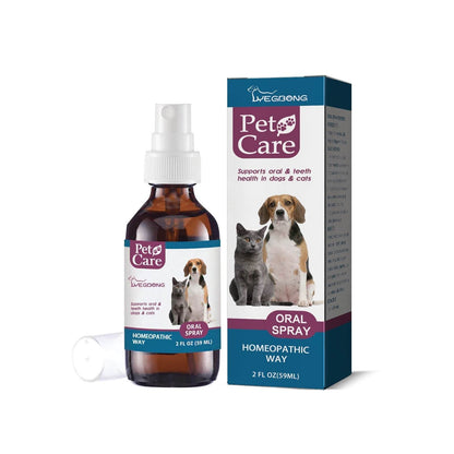 Pet oral cleaning spray for cats and dogs removes tartar and bad breath with chamomile and peppermint extract