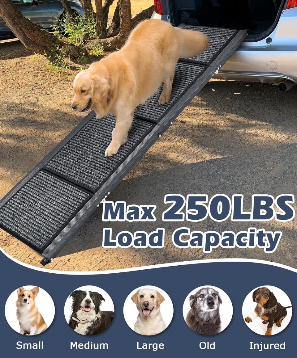 Open Box Petbank 62" Dog Ramp for Car, Foldable Large Dog Car Ramp with Anti-Slip Rug Surface, 17" Wide Dog Ramp Steps for Large Medium Small Dogs, Up