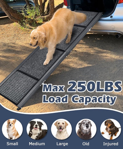 Open Box Petbank 62" Dog Ramp for Car, Foldable Large Dog Car Ramp with Anti-Slip Rug Surface, 17" Wide Dog Ramp Steps for Large Medium Small Dogs, Up