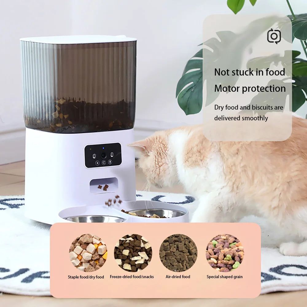 Double Bowls Smart Automatic Cat Feeder with camera and dry food dispenser